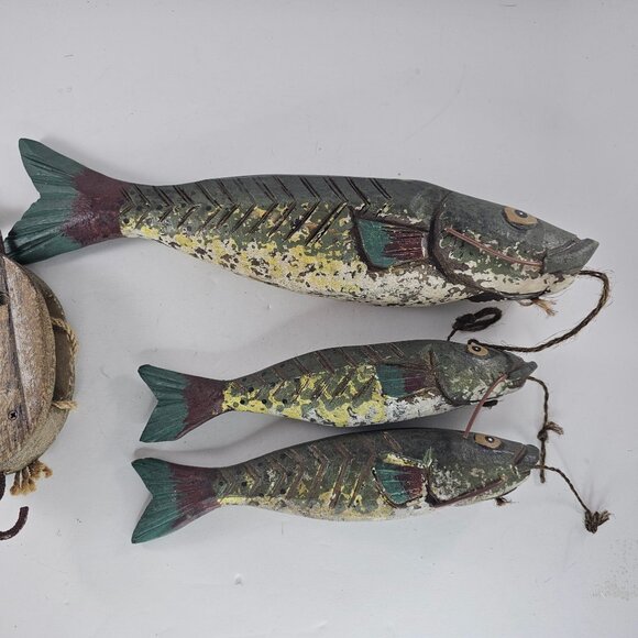 Handcrafted Wooden Catfish String Wall Hanging Decor Carved Folk Art - Picture 10 of 12
